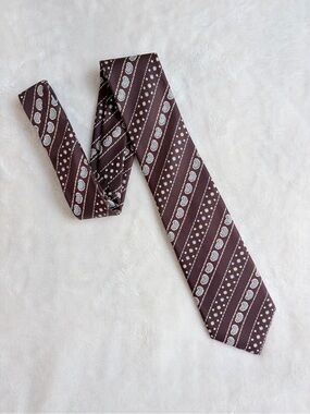 Made in California Brown Tie w Geometric Square Block and Blue Kidney Accents